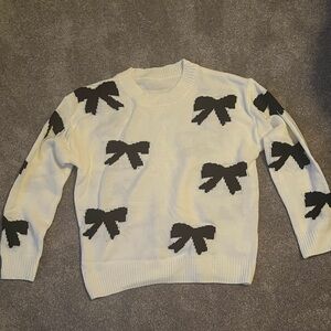 Women's Black and White Bow Sweater